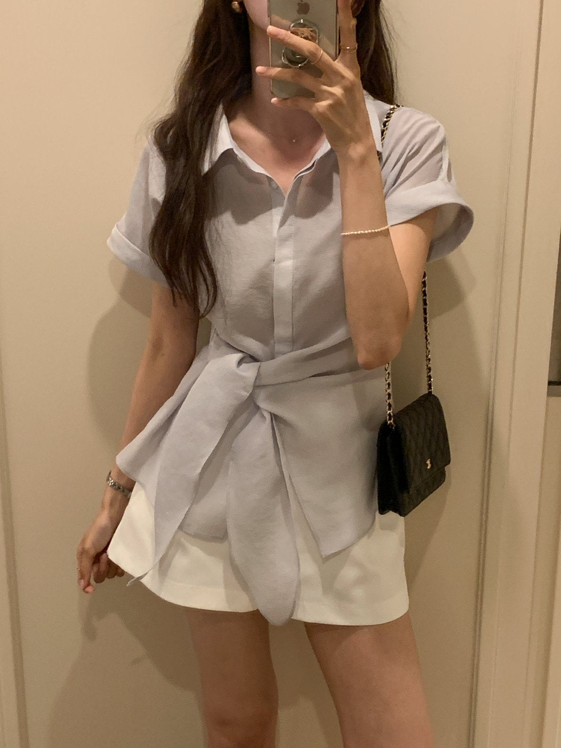 Serene Semi-Open Rolled-Up Wrap Shirt