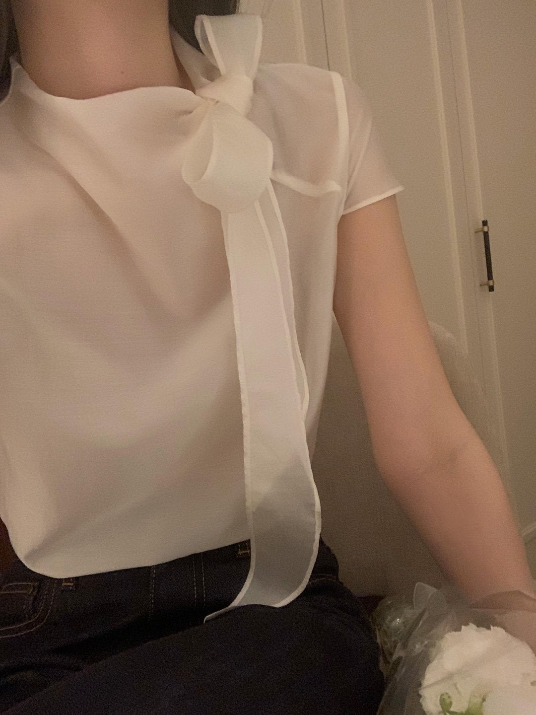 [Best Seller] Ribbon Mock-neck Blouse