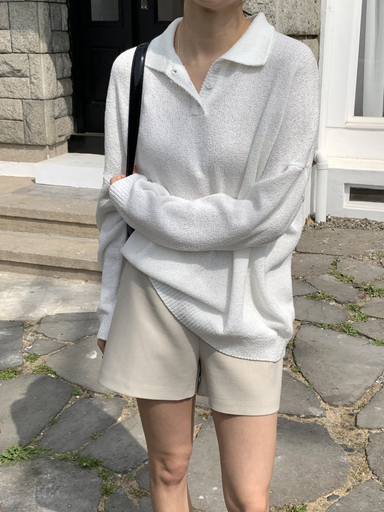 Bouclé Boxy Collar Knit