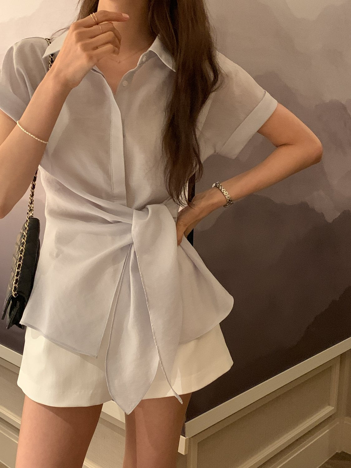 Serene Semi-Open Rolled-Up Wrap Shirt