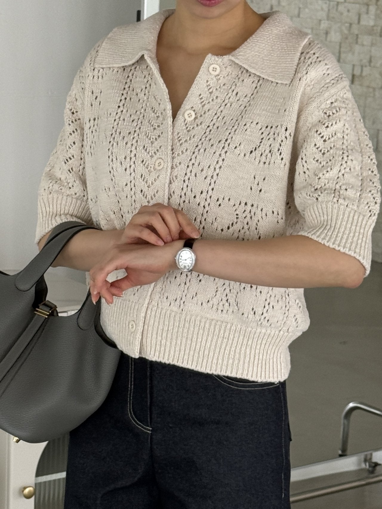 Classic Crochet Cardigan - Cream Oat