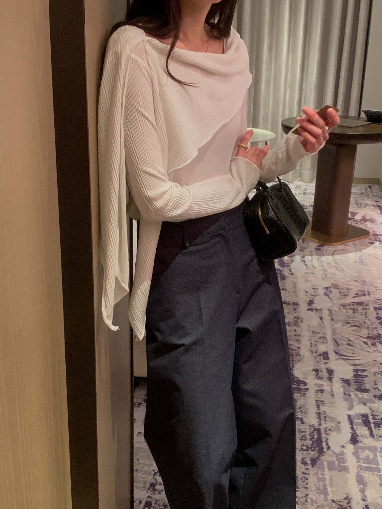 Pleated Scarf Set Tee