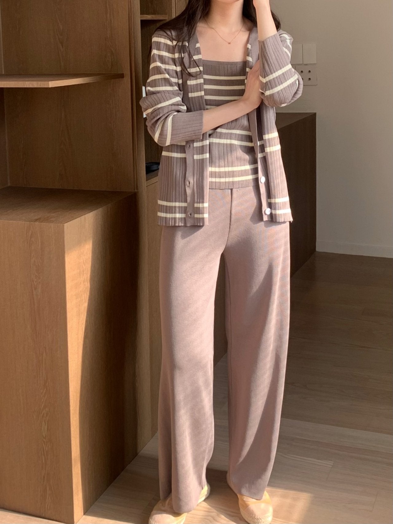 Elegant Stripe Knit 3-Piece Set