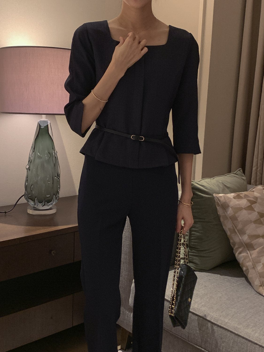 Square-Neck Tweed Blouse