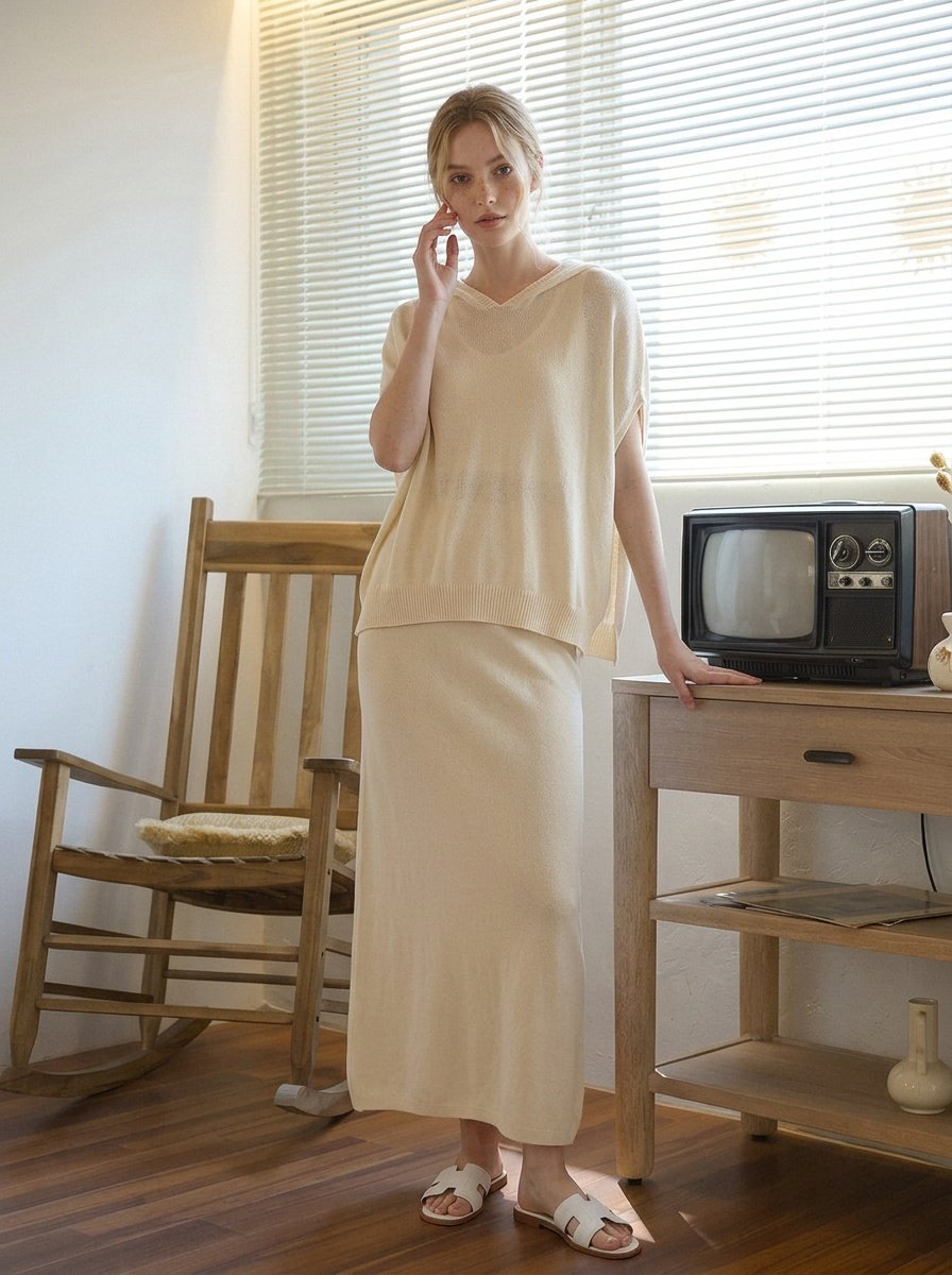 Whole garment Butter Hooded Knit Cape Vest