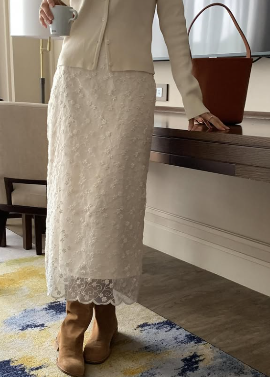 [Best Seller] Sculptural Silk-Lined Lace Skirt