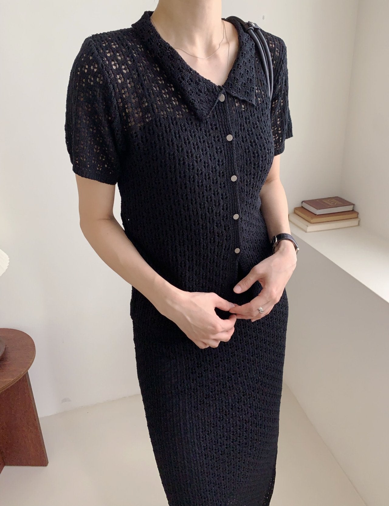 LuxeCrochet Knit Cardigan & Skirt Set