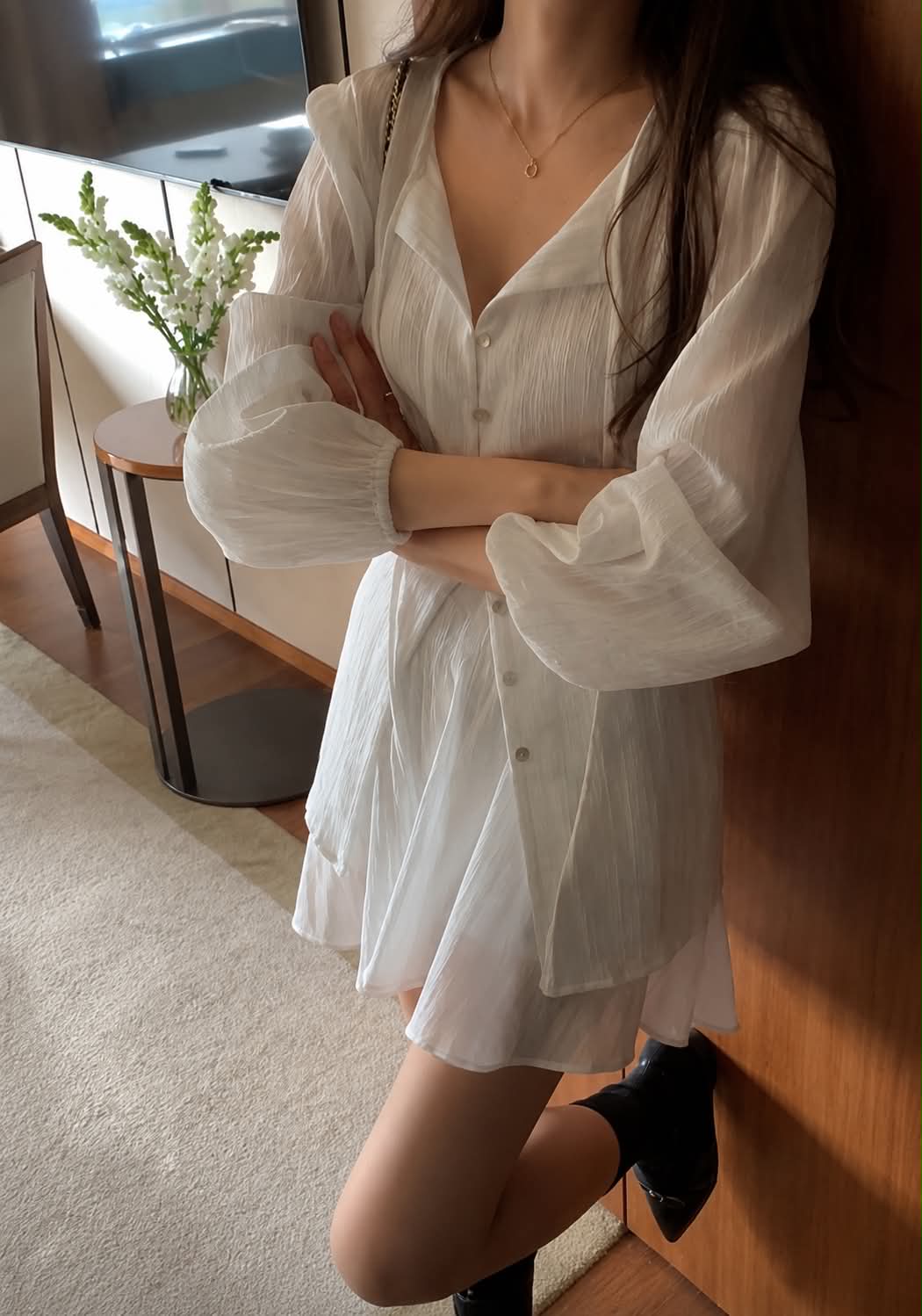 Lucent Slit Blouse & Banded Skirt Setup Set