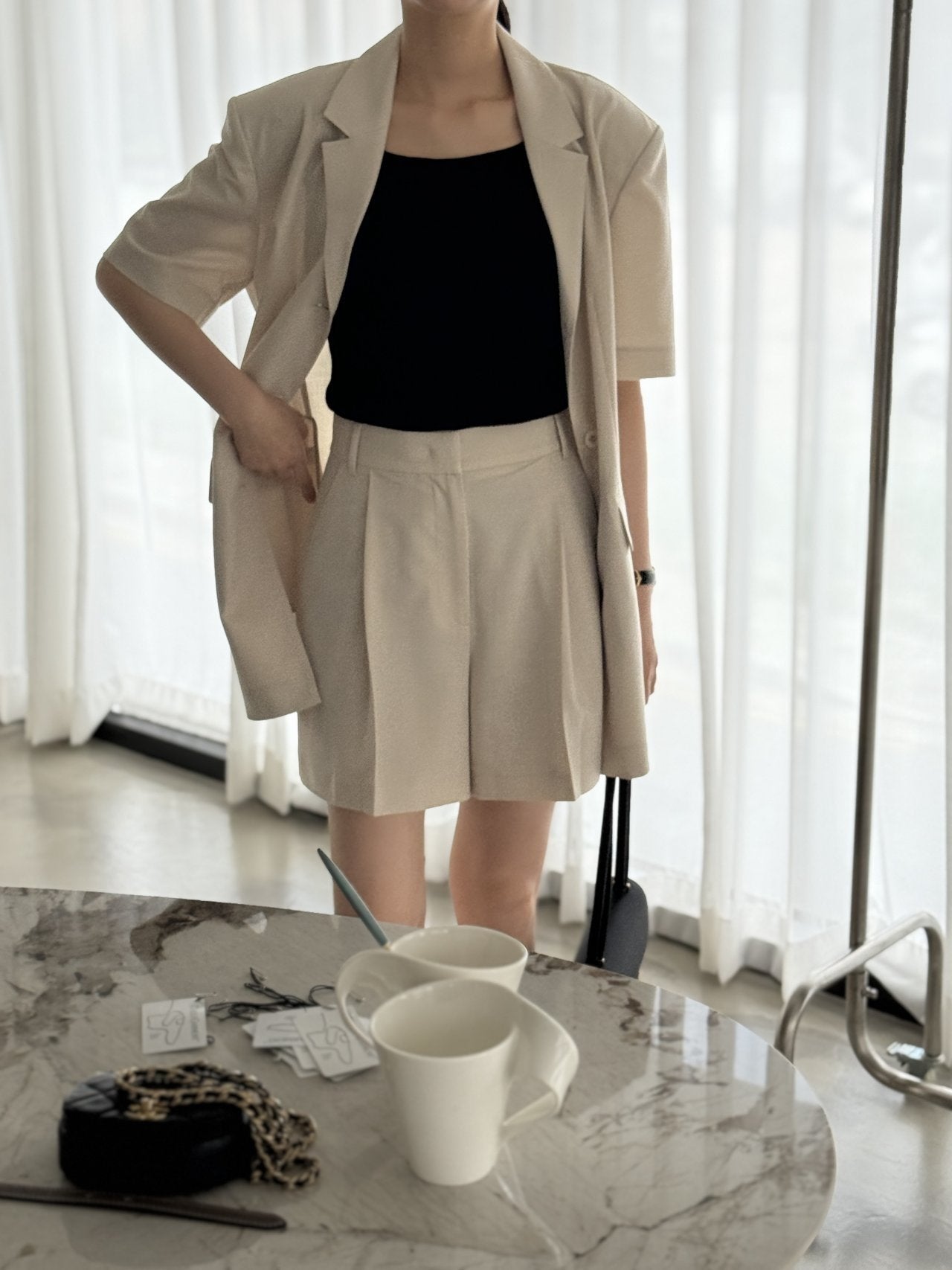 Summer Wool Tailored Suit Set - Light Beige