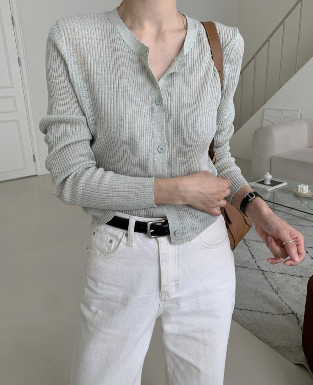 Lightweight Bokashi Rib Knit Cardigan