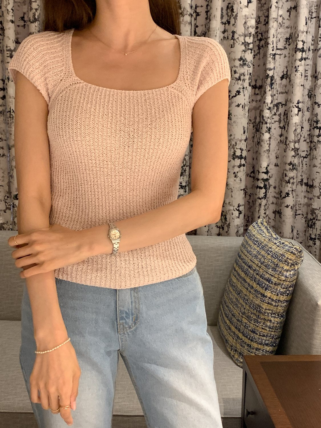 Cap-Sleeve Boatneck Knit