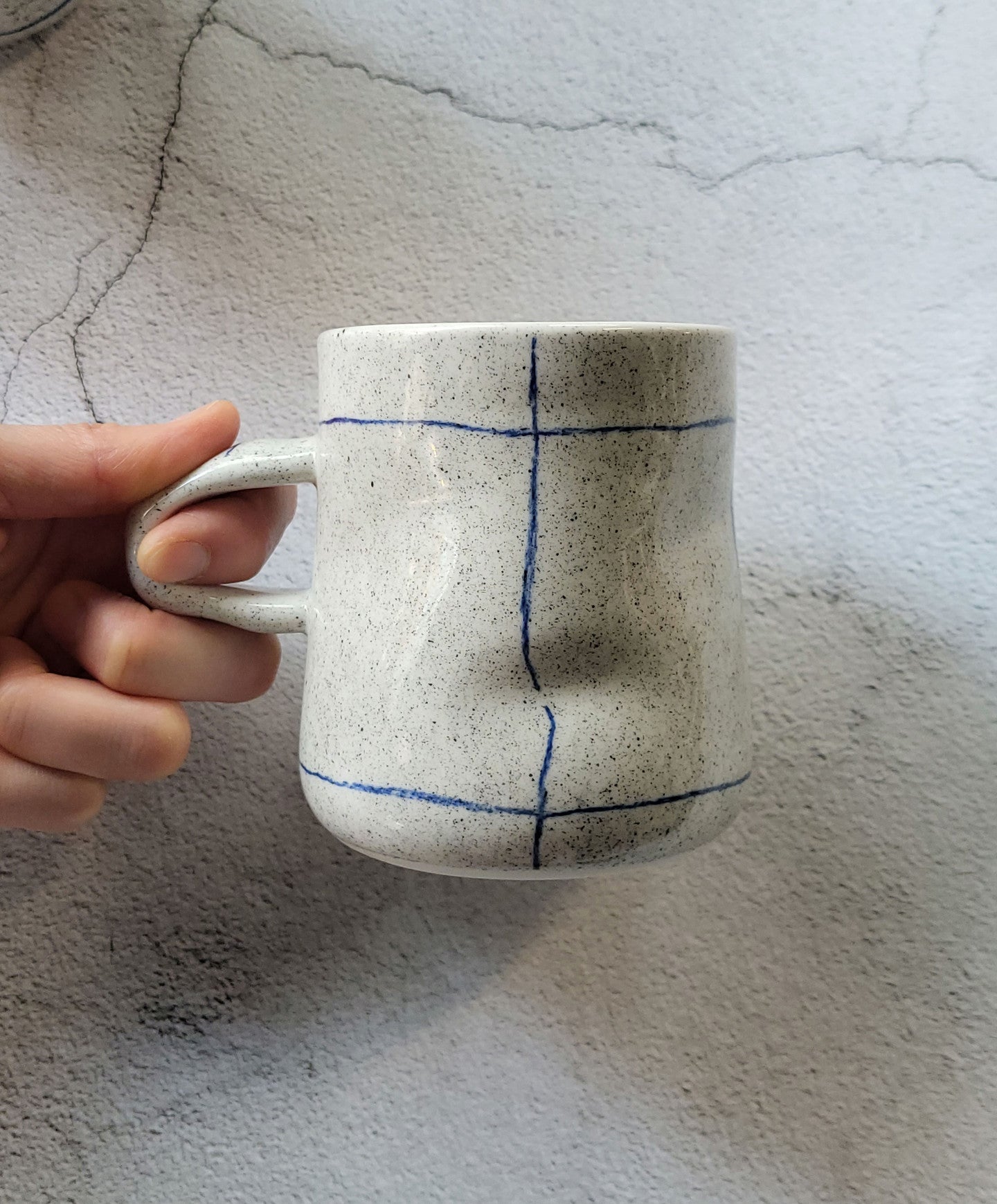 [Handmade Korean Ceramics] Crumpled Silhouette Blue Line Mug Set