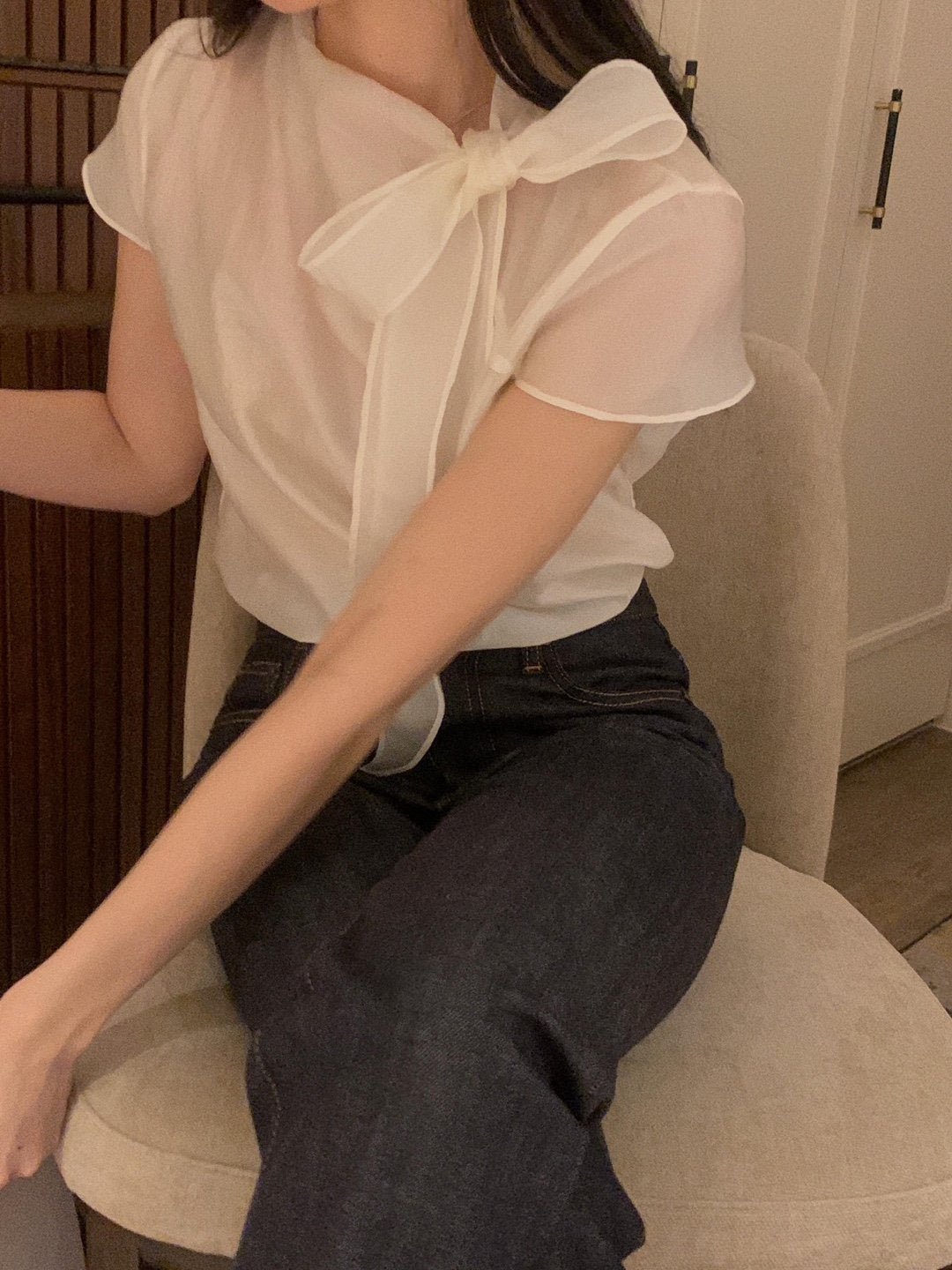 [Best Seller] Ribbon Mock-neck Blouse