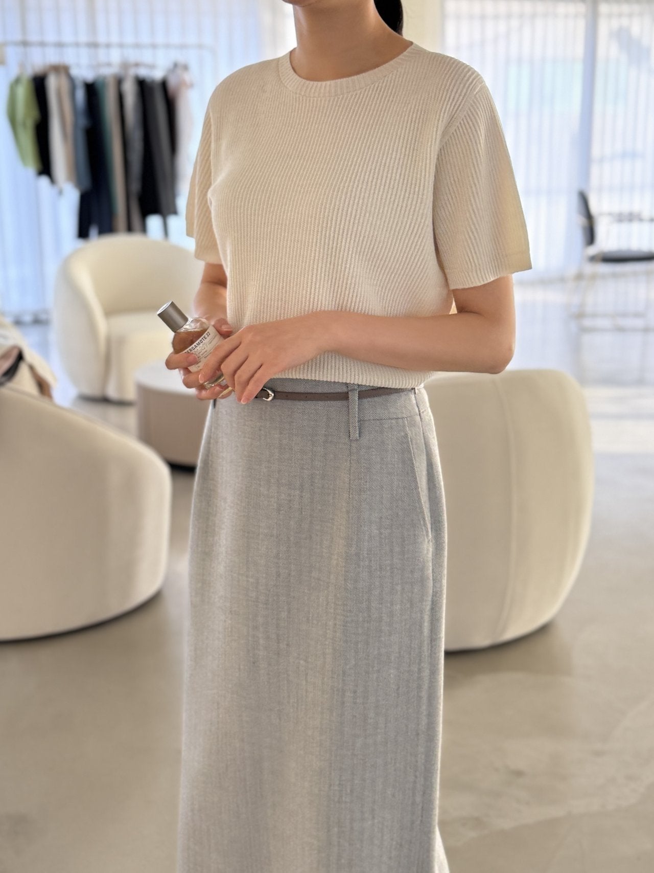 Textured Semi-Crop Knit (Short Sleeve) - Ivory