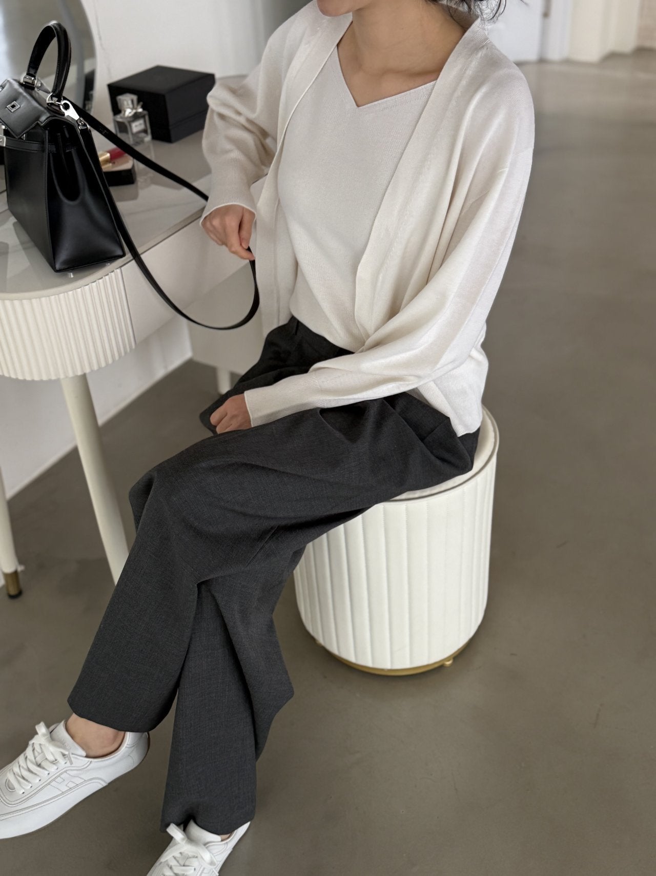 Signature Heart-Neck Cami & Cardigan Set - Cream Ivory