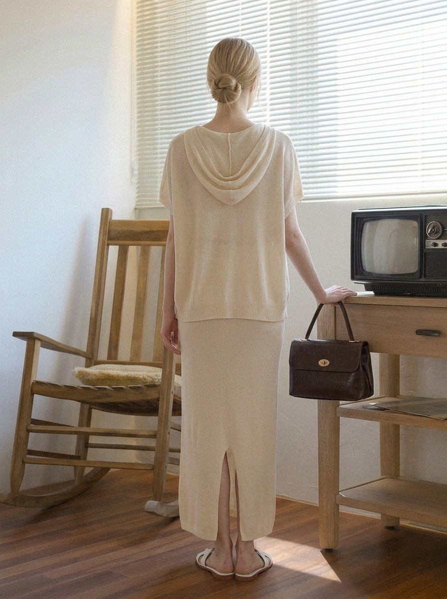 Whole garment Butter Hooded Knit Cape Vest