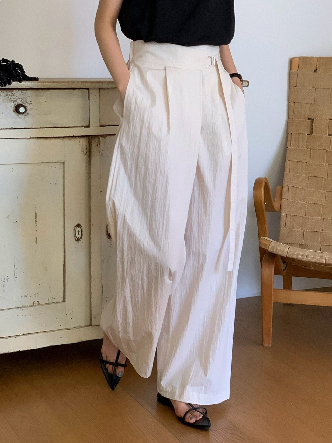 D-Ring Belted Wide Banding Pants