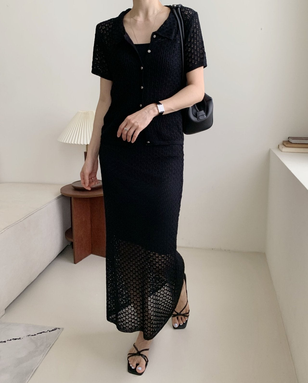 LuxeCrochet Knit Cardigan & Skirt Set