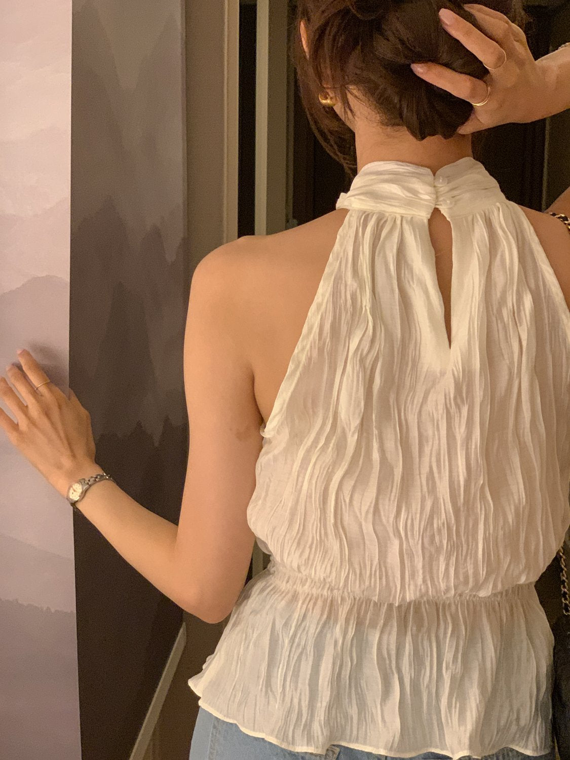 Crinkle Halter Blouse