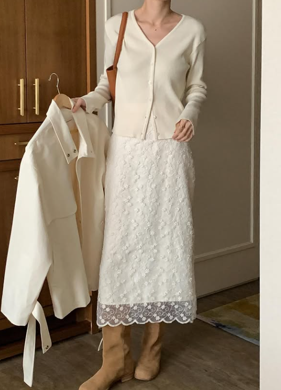 [Best Seller] Sculptural Silk-Lined Lace Skirt