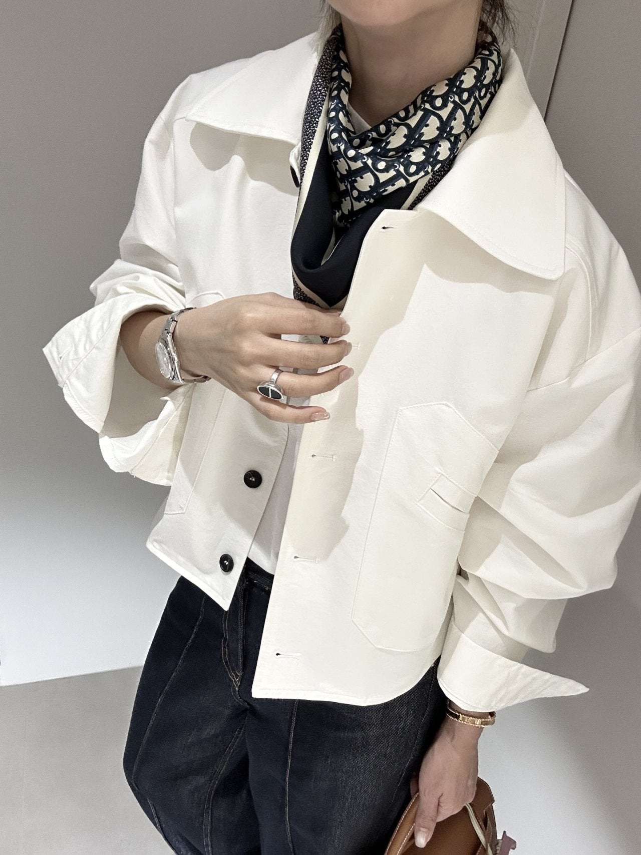 Bio-Washed Cotton Semi-Cropped Jacket