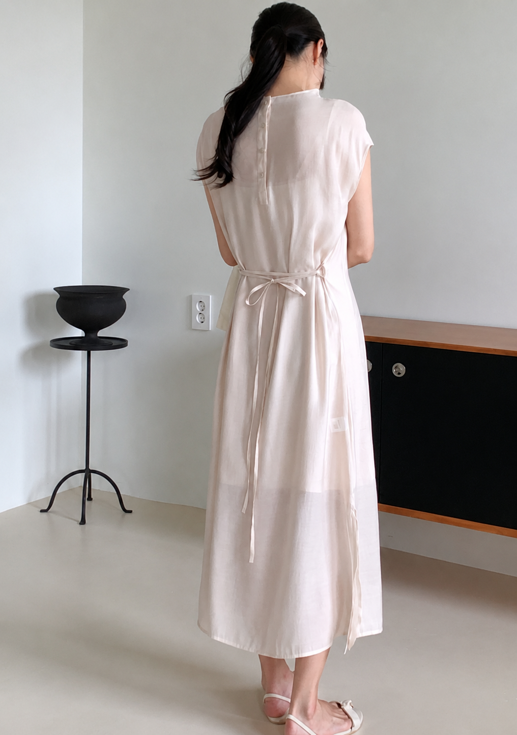Ribbon Neck Tie Slit Dress