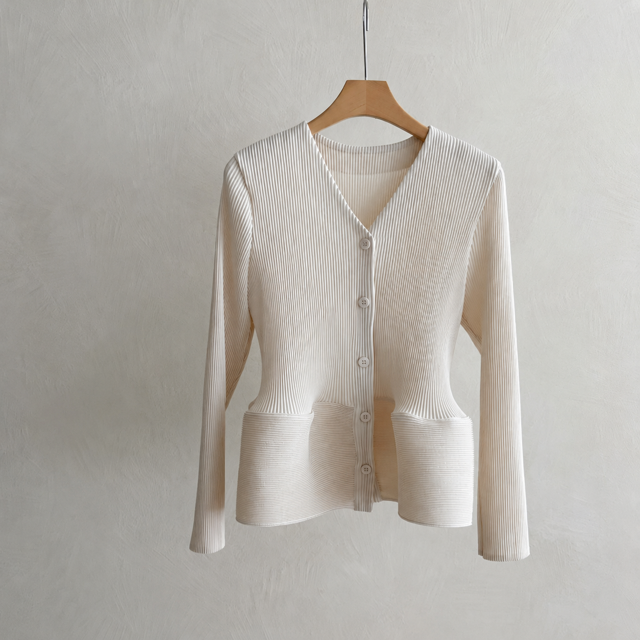 Pleats V-Neck Flare Cardigan