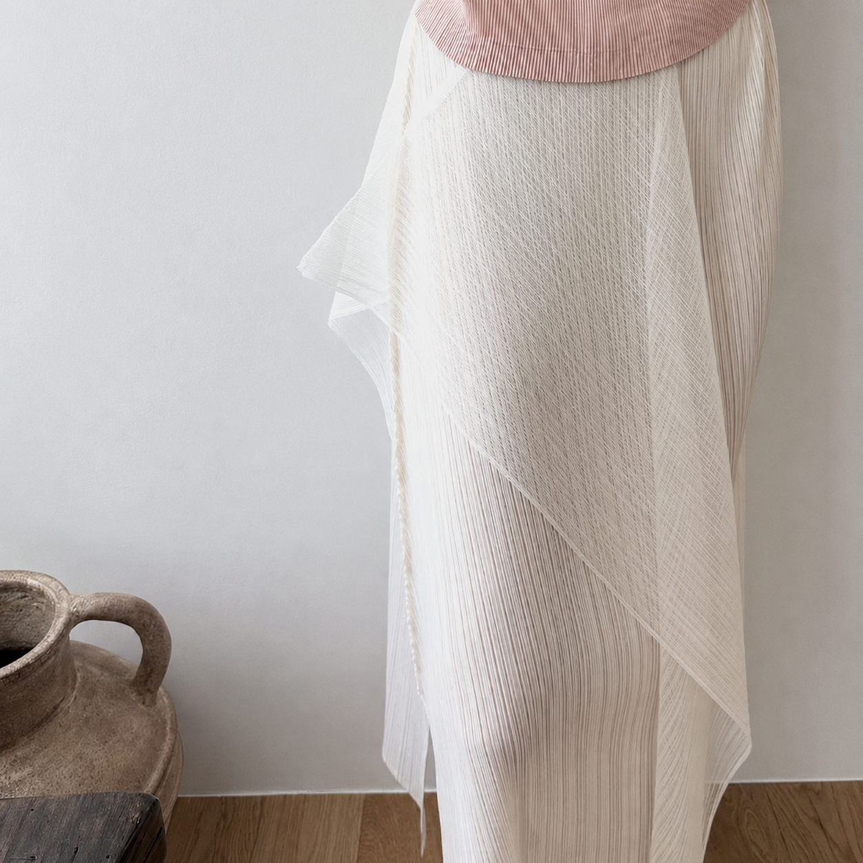 Sheer Wrap Pleated Skirt