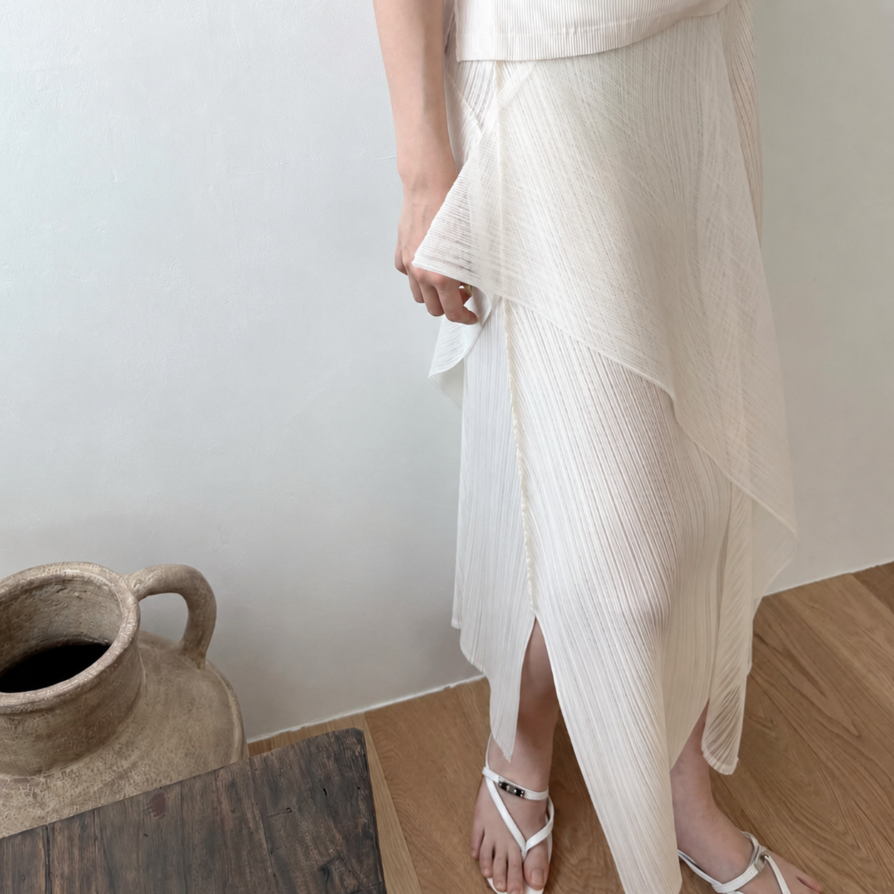 Sheer Wrap Pleated Skirt