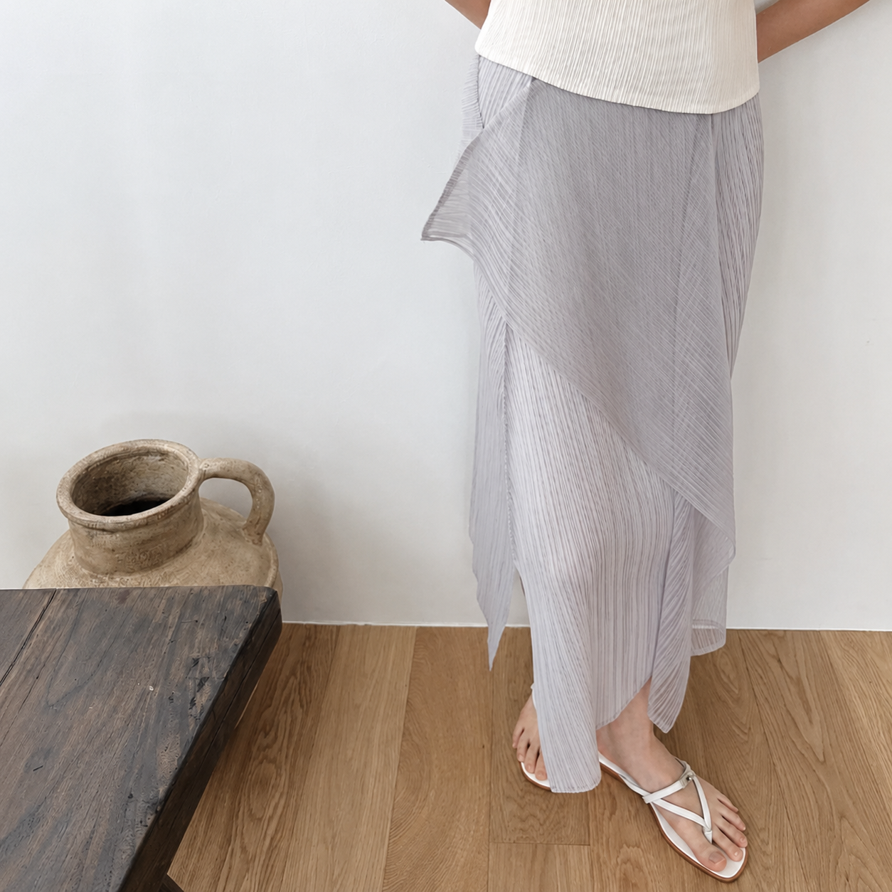 Sheer Wrap Pleated Skirt