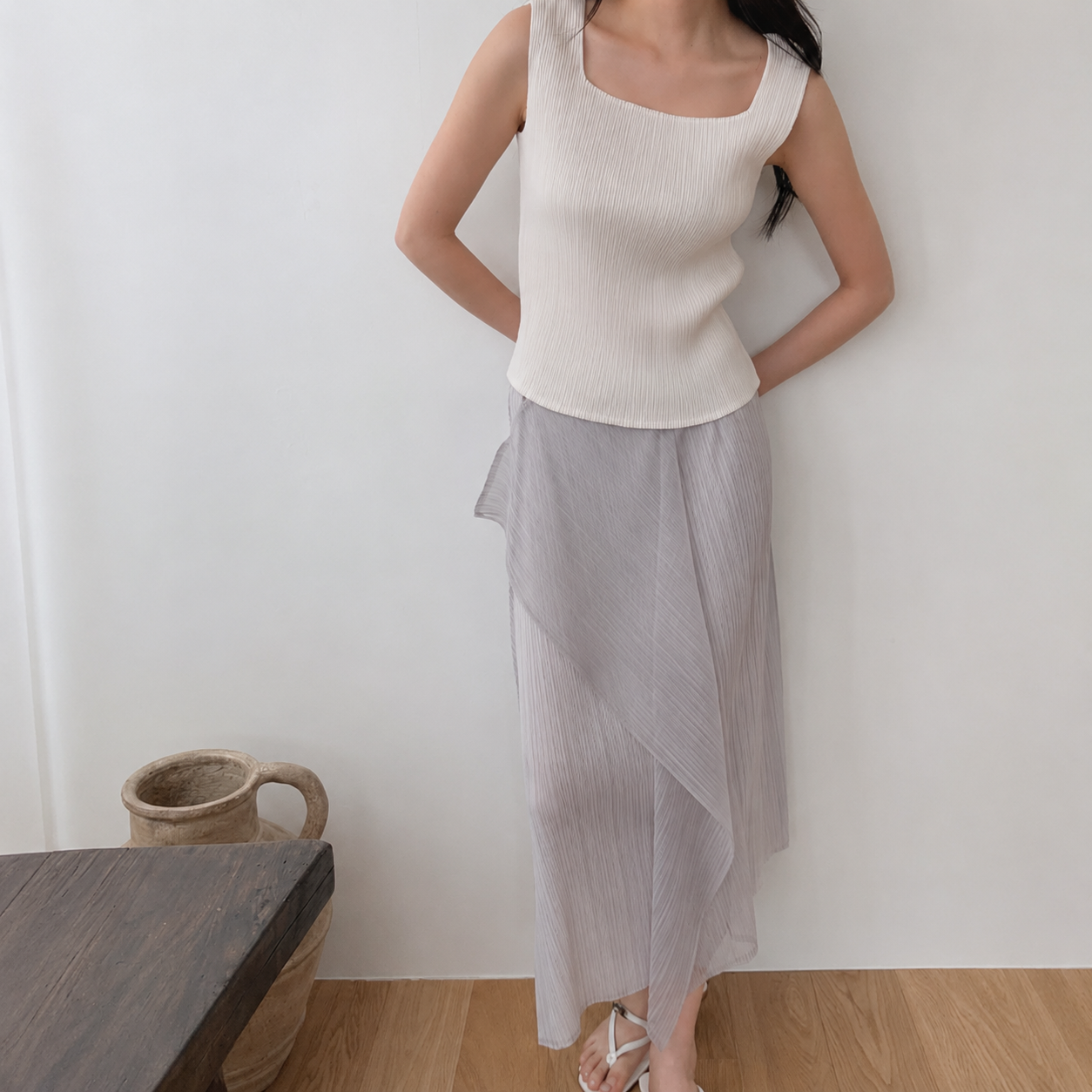Sheer Wrap Pleated Skirt