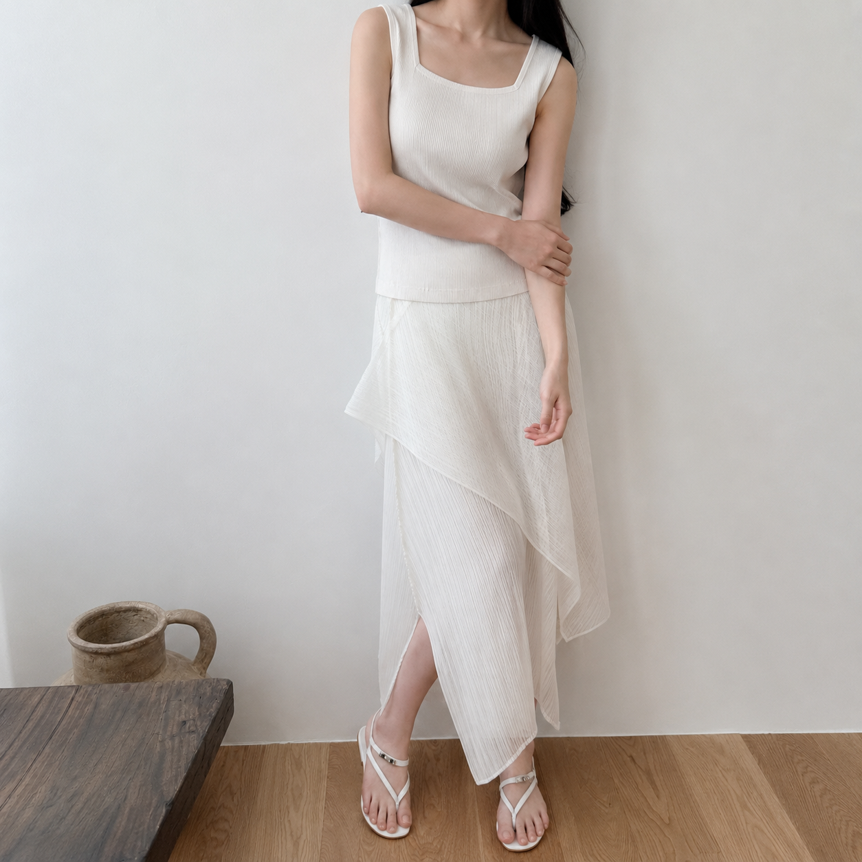 Sheer Wrap Pleated Skirt