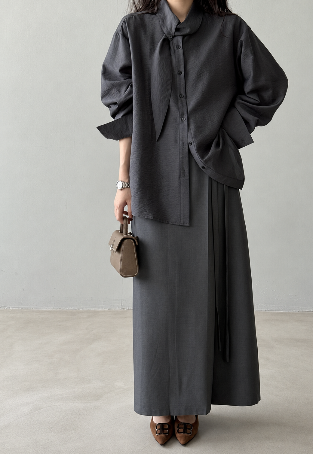 Serein Scarf Neck Long Sleeve Shirt