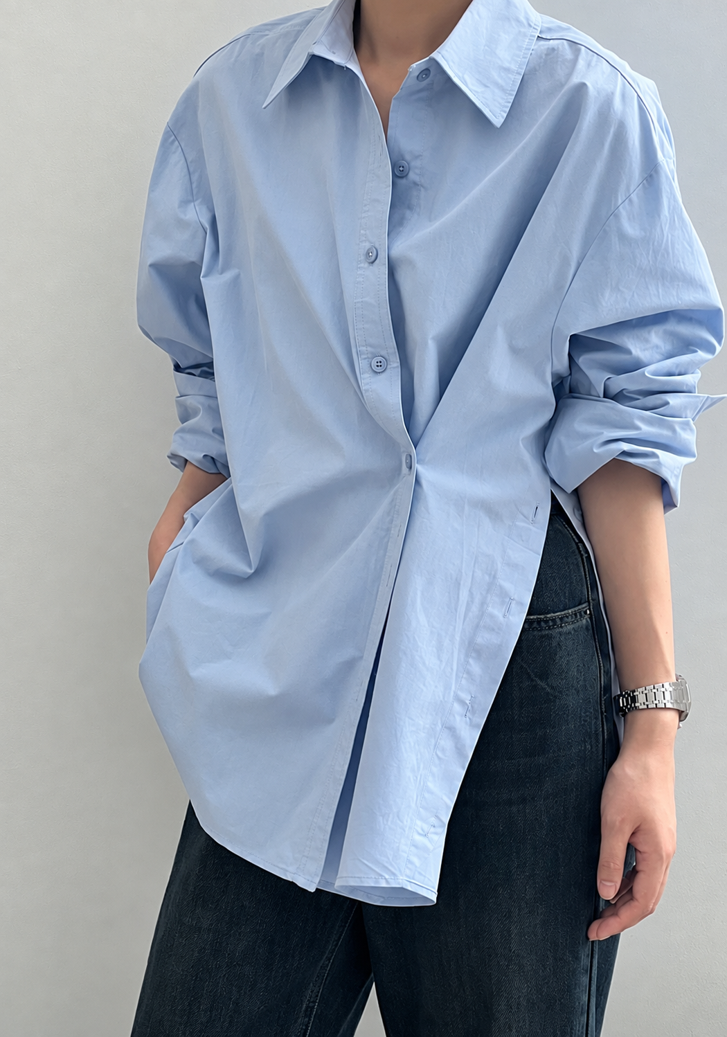 Asymmetric Side Open Cotton Shirt