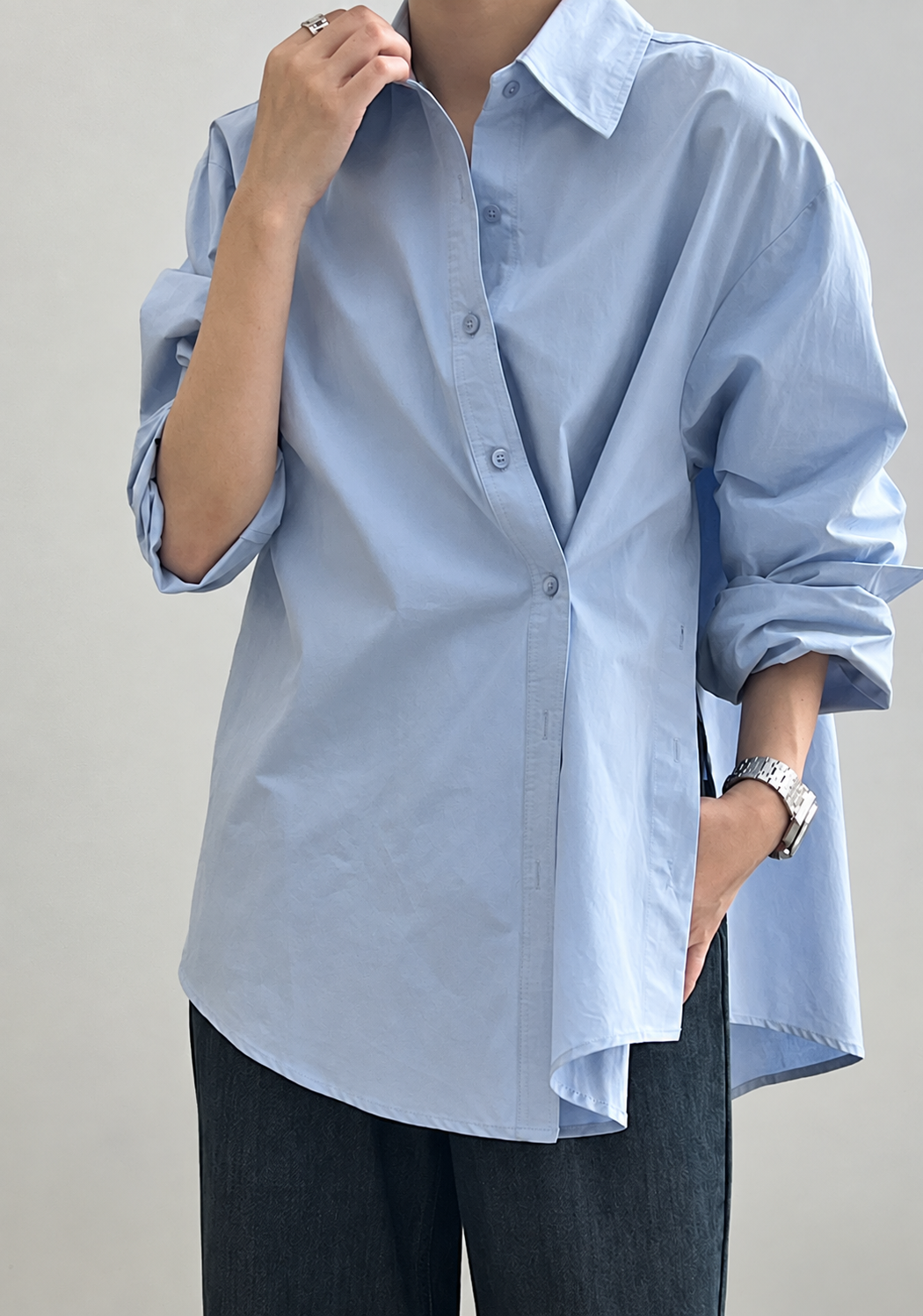 Asymmetric Side Open Cotton Shirt