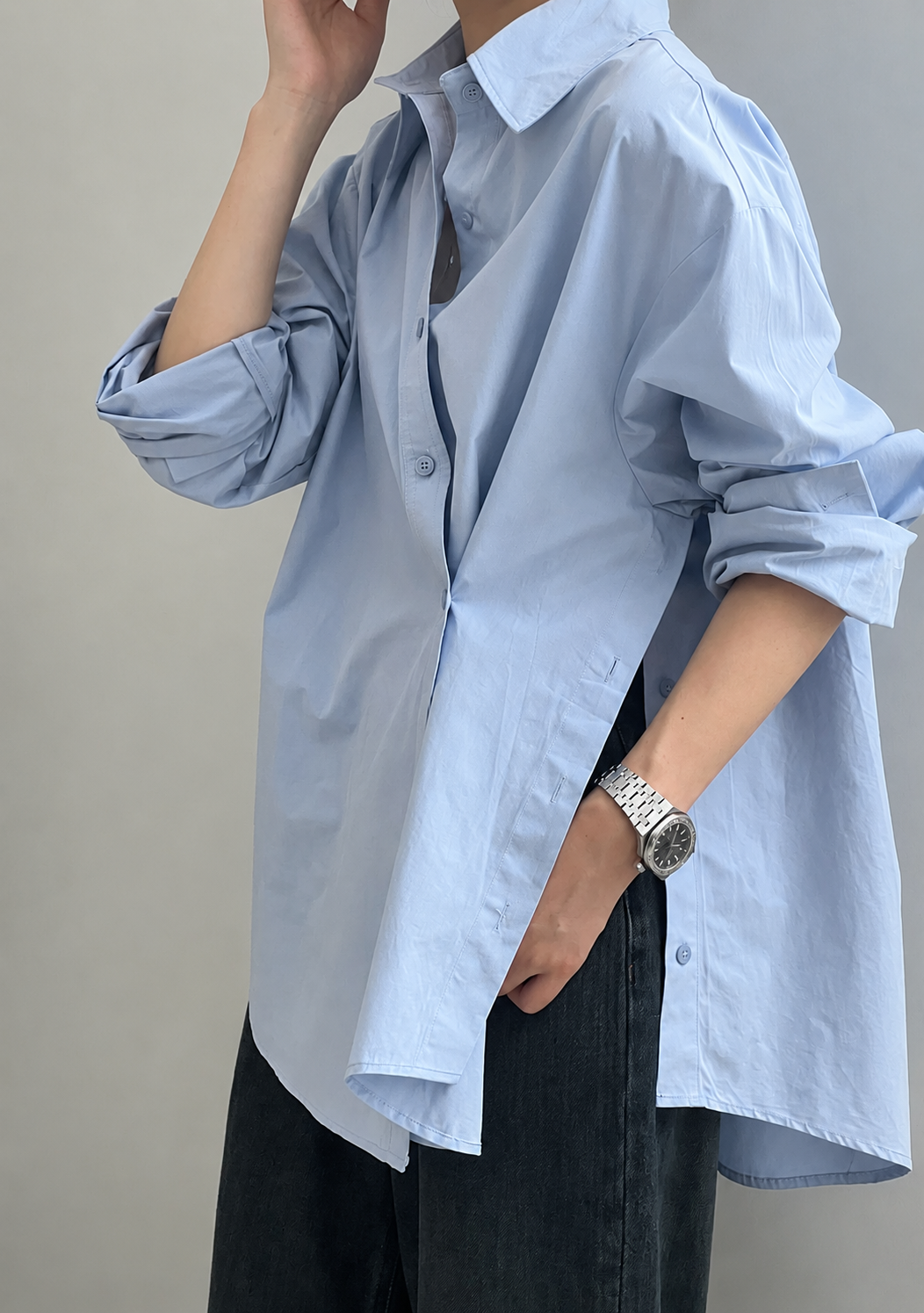 Asymmetric Side Open Cotton Shirt