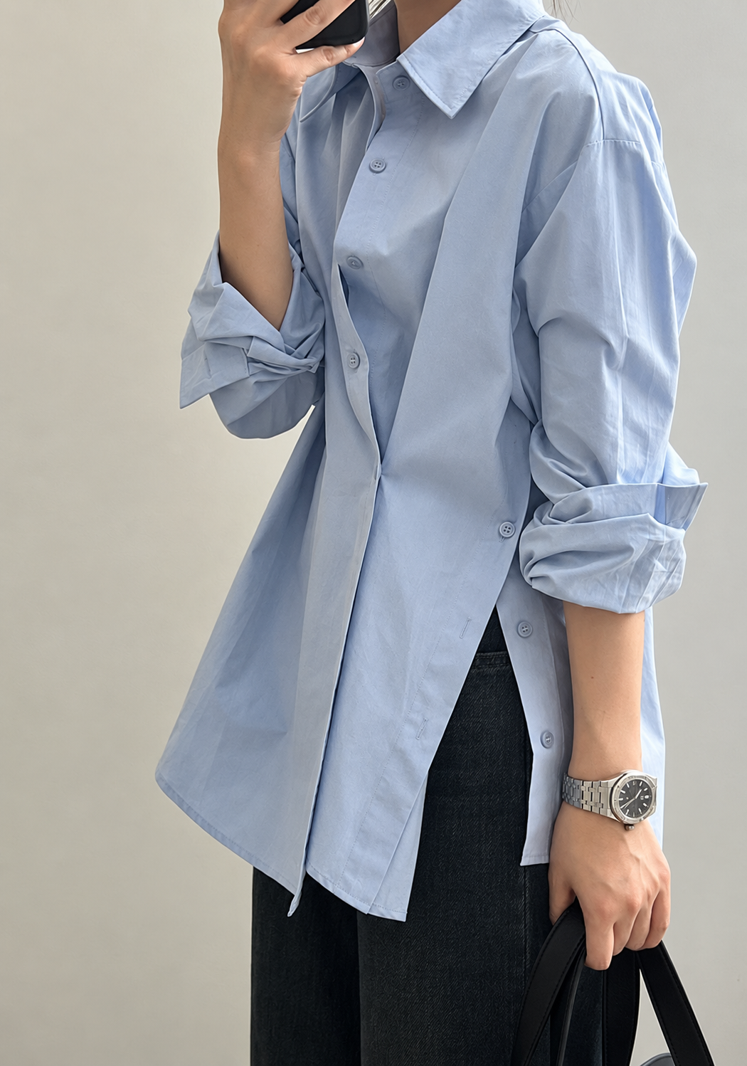 Asymmetric Side Open Cotton Shirt