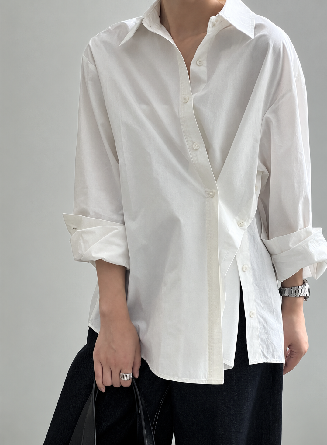 Asymmetric Side Open Cotton Shirt