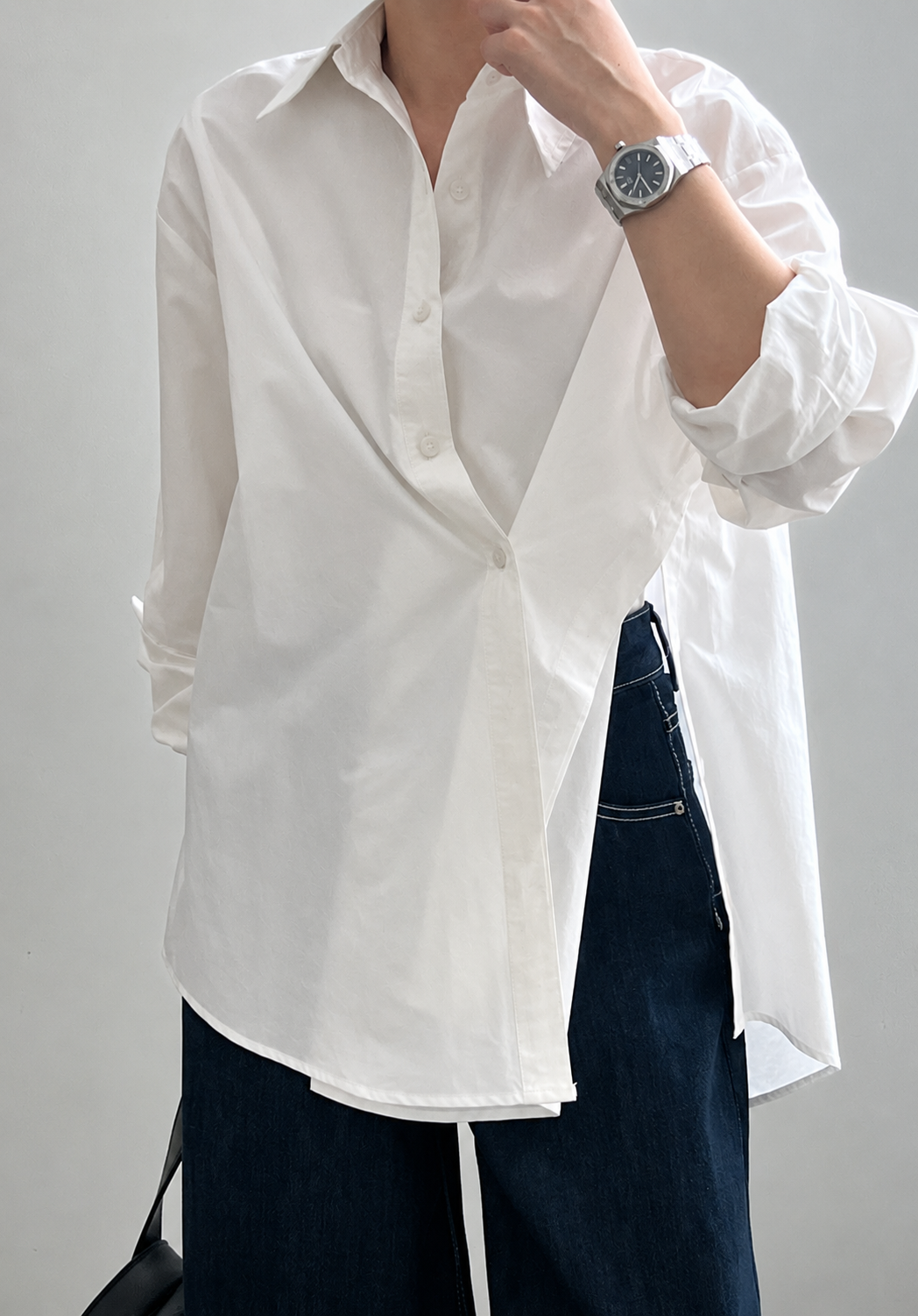 Asymmetric Side Open Cotton Shirt