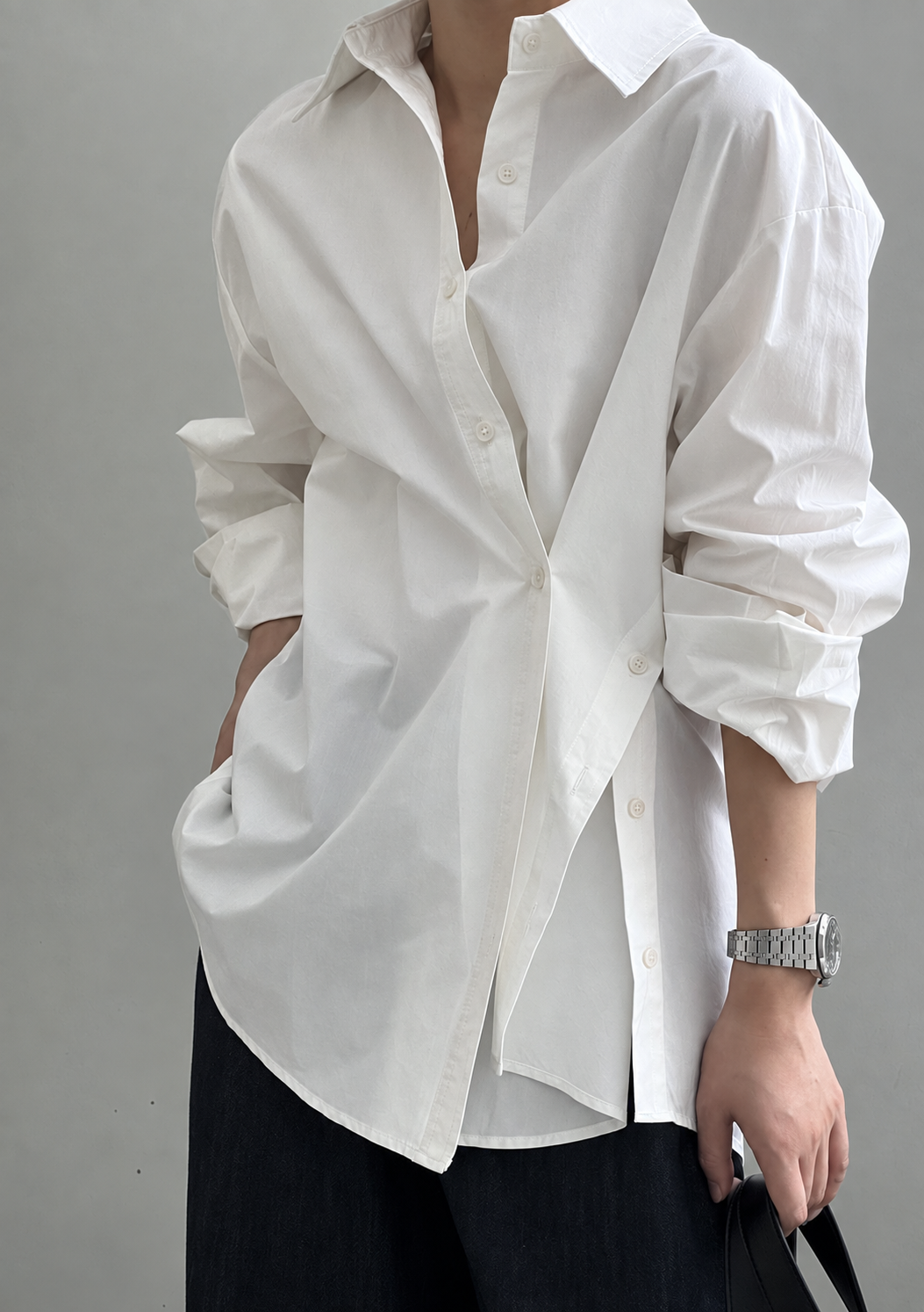 Asymmetric Side Open Cotton Shirt
