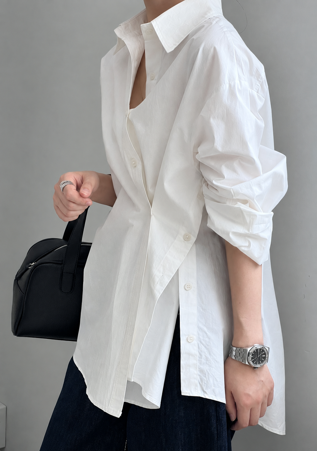 Asymmetric Side Open Cotton Shirt