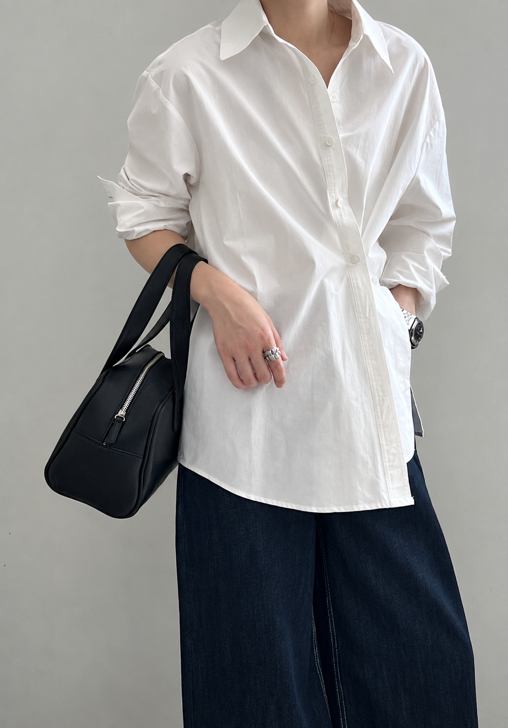Asymmetric Side Open Cotton Shirt