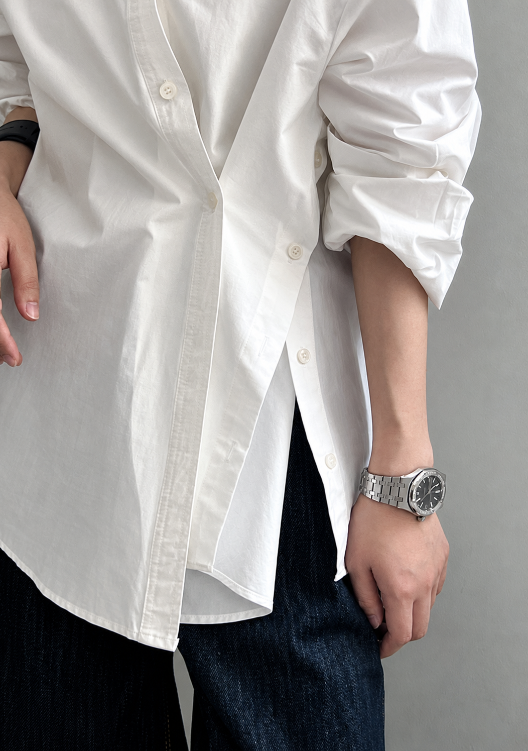 Asymmetric Side Open Cotton Shirt