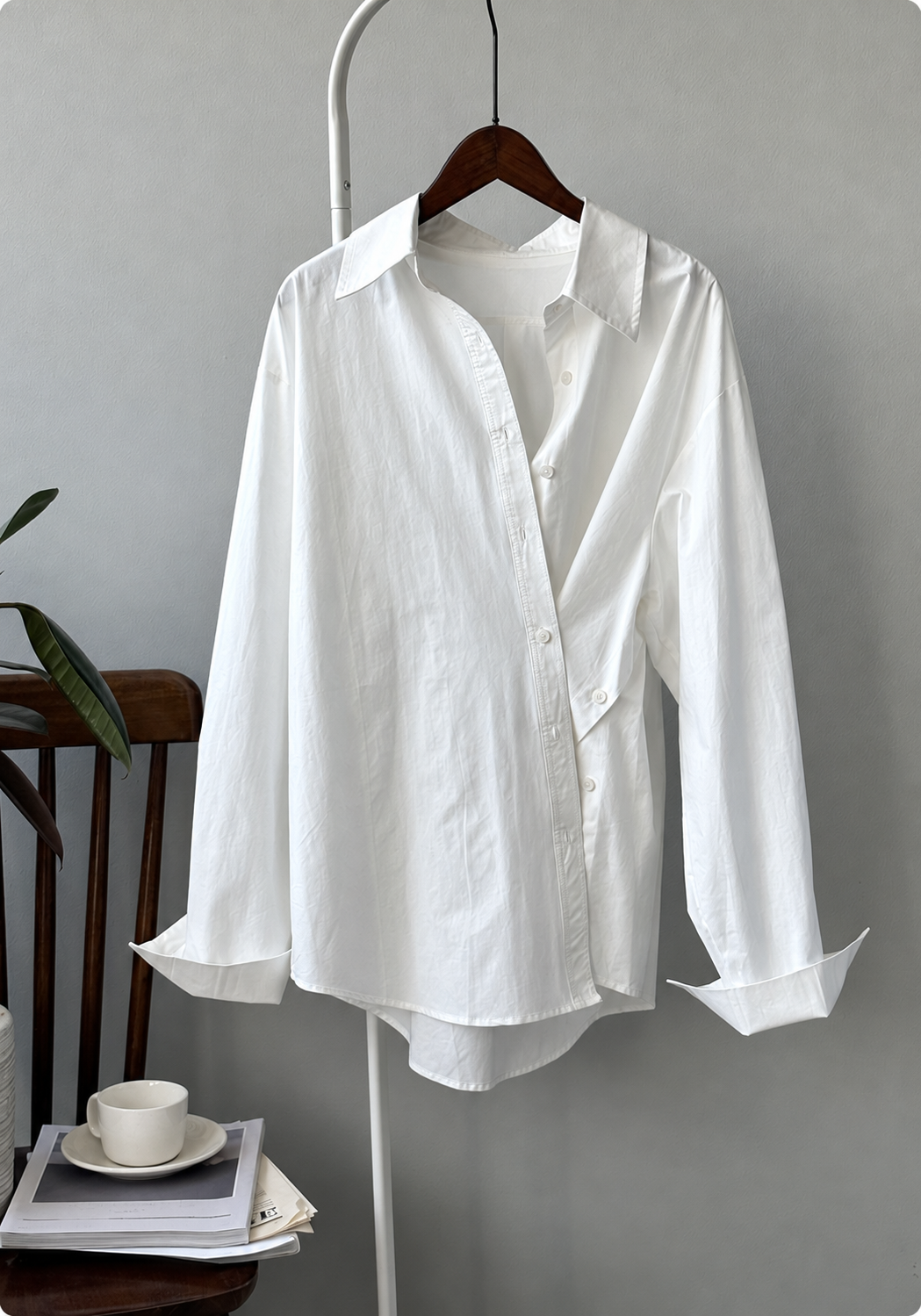 Asymmetric Side Open Cotton Shirt