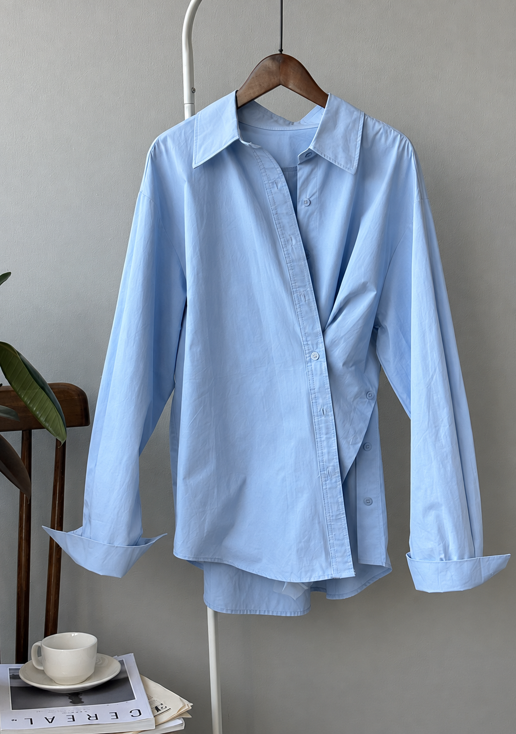Asymmetric Side Open Cotton Shirt