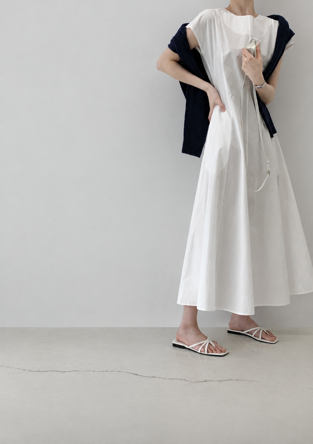 Washed Cotton Belted Long Dress