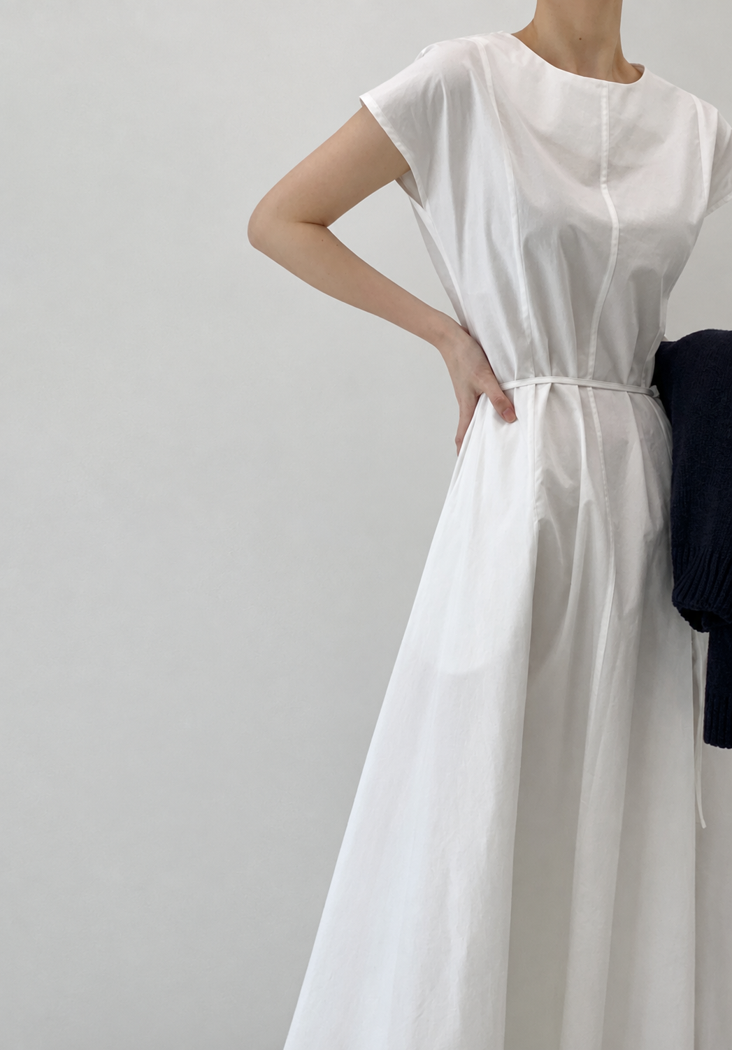 Washed Cotton Belted Long Dress