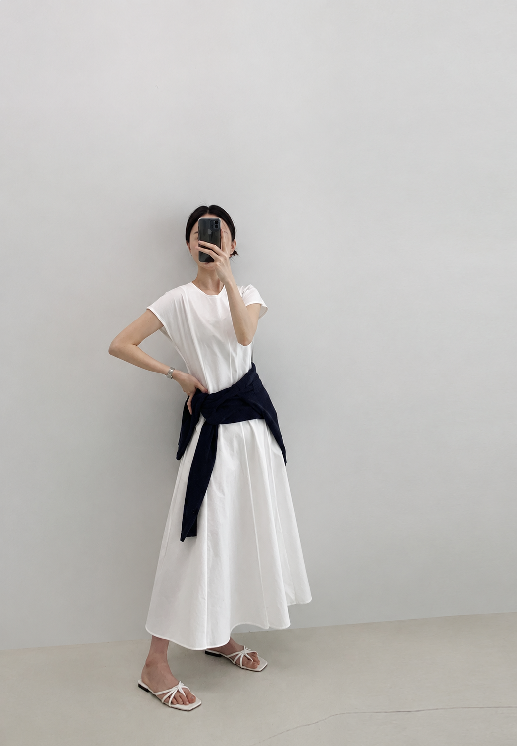 Washed Cotton Belted Long Dress