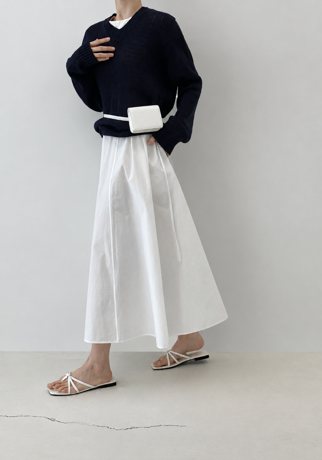 Washed Cotton Belted Long Dress