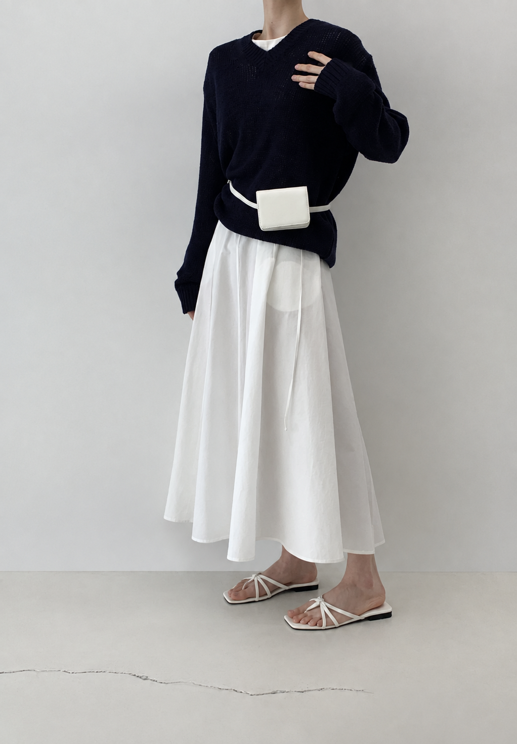 Washed Cotton Belted Long Dress